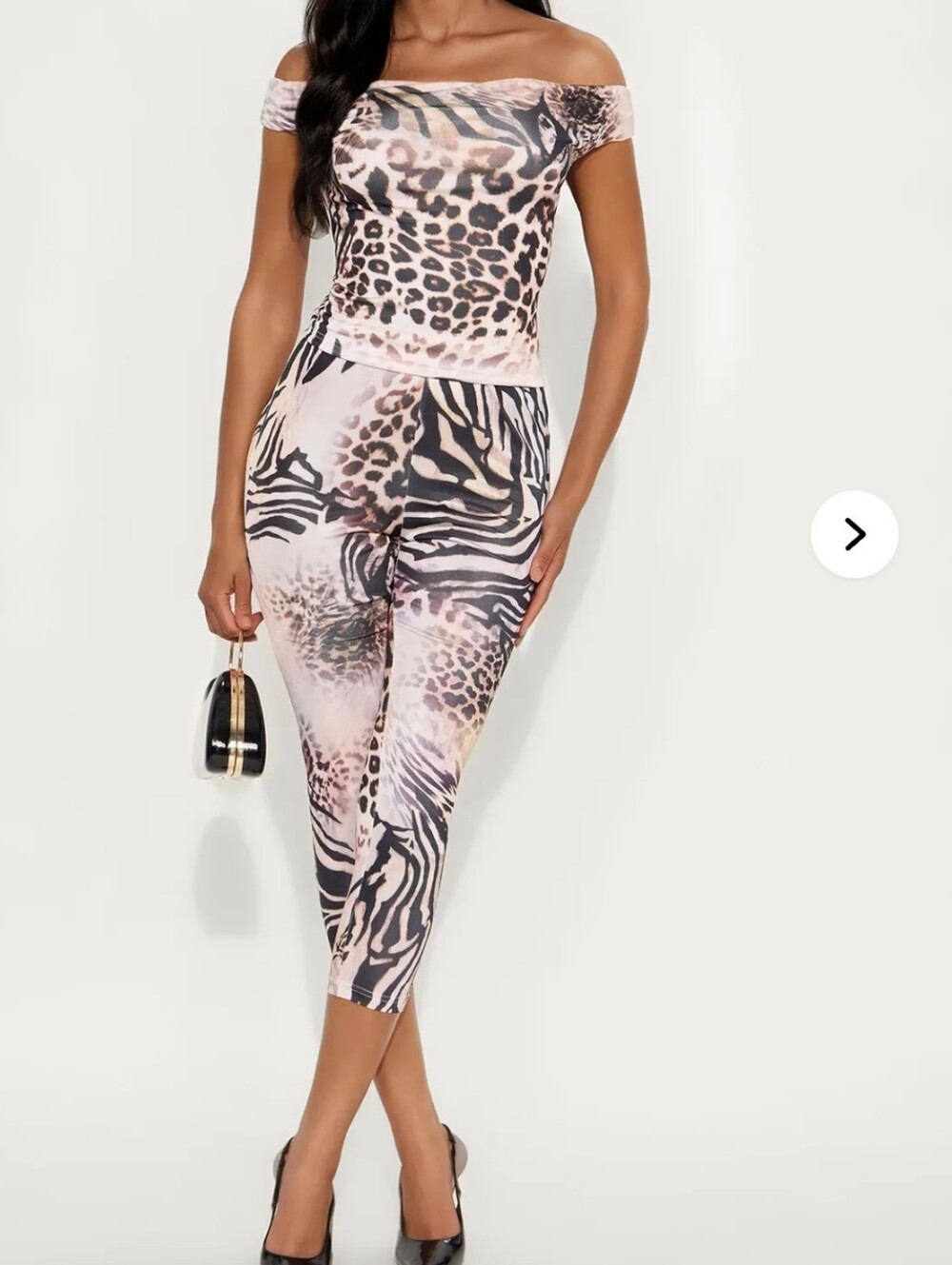 Fashion Nova Blush Animal-Print Off-Shoulder Cropped Top 2-piece Set